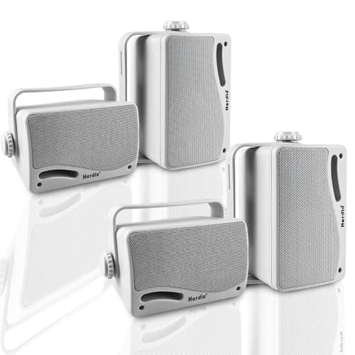 Herdio 3.5 Inch 400 Watts Bluetooth Outdoor Speakers Wired Waterproof Powerful Bass Wall Mount Speakers for Home Patio Garden Porch Indoor Deck,4-Pack White