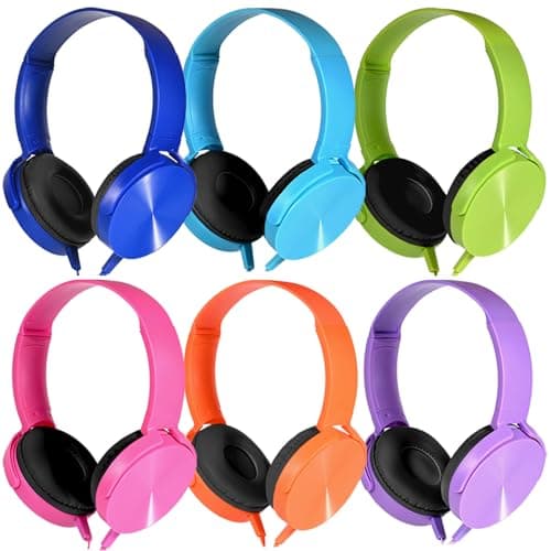 Wensdo 6 Pack Kids Headphones Bulk for School Classroom Students Wired Headsets, Durable Earphones for Children, Library Airplane Online Learning and Travel (6 Mixed Colors)