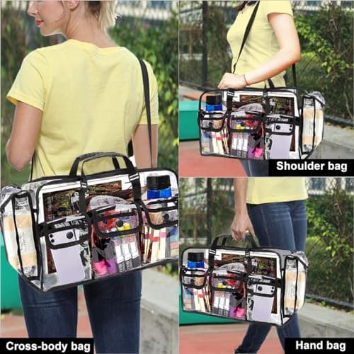 M MUNCASO Clear Tote Bag Large Toiletry Bag Transparent Bag Clear Crossbody Bag with Adjustable Shoulder Strap and Zipper Closure, Perfect for Work, Sports Games, Concert (Black#2) — view 2