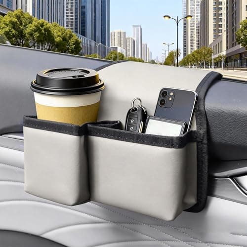 Car Side Storage - Faux Leather 25x12x8cm | Car Sïdē Doøř Organizer with Cup Holder, Key Compartment, Phone Pocket | Vehicle Sedan SUV RV Travel Commuting — view 3