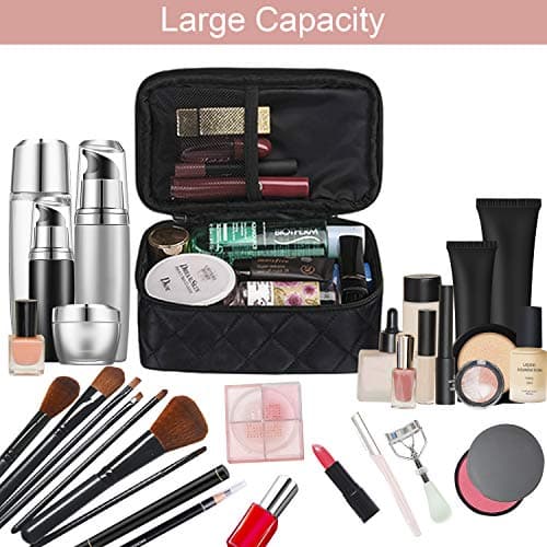 CGBOOM Make Up Bag Organiser for Women, Travel Cosmetic Bag Waterproof with Brush Compartment and Mirror, Portable Double Layers Large Capacity Make up Case — view 5