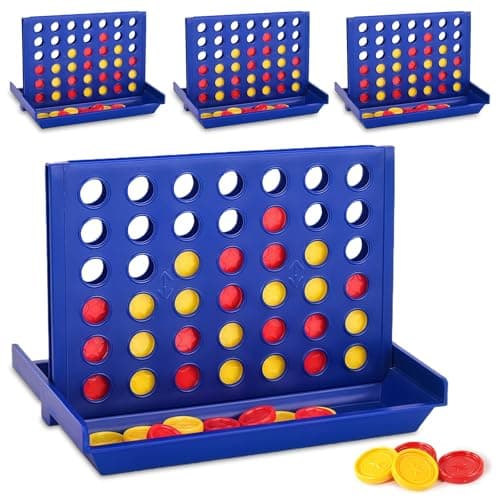 AMFUN Mini 4 in a Row Board Game, 4.5×3 IN Compact Foldable Travel Connect 4 Game for Kids Ages 3+, 2 Player Strategy Game with 42 Counters, Portable Educational Family Toy for Car Camping