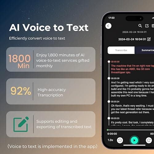 FoCase Note AI Voice Recorder, Transcribe & Summarize, Translation, APP Control with Chat GPT, Magnetic, 64GB Memory, Support 112 Languages, Audio Recorder for Phone Calls, Lectures, Meetings, Black — view 5