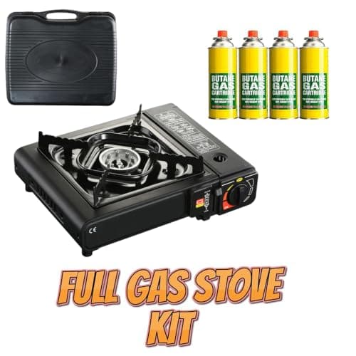 Camping Gas Stove Black with Hard Case and 4 Gas Can Cylinders Emergency Gas Shortage Kit for the Home or Outdoors — view 2