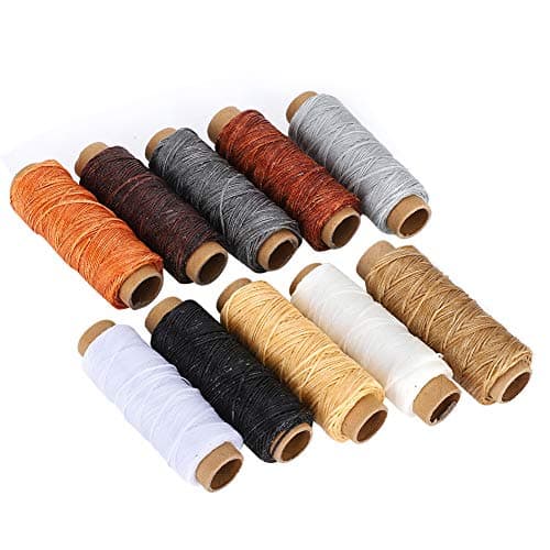 Fabater 10 Pcs Hand Stitch Thread Sewing Kit, 150D 10-Color Leather Craft Wax String, Durable Non- Cotton Wax Thread for Handmade Wallet Suitcase Tent Repair