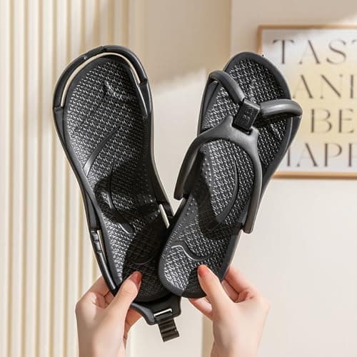 WZNKXFC Travel Slippers Shower Foldable Shoes Quick Drying Non Slip for Women Lightweight Shoes Men Beach Spa Portable Hotel EU Size 41-42 Black — view 2