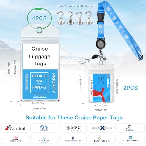 2026 Cruise Essentials Kit, 4 Cruise Luggage Tag Holder + 2 Cruise Lanyard — view 2