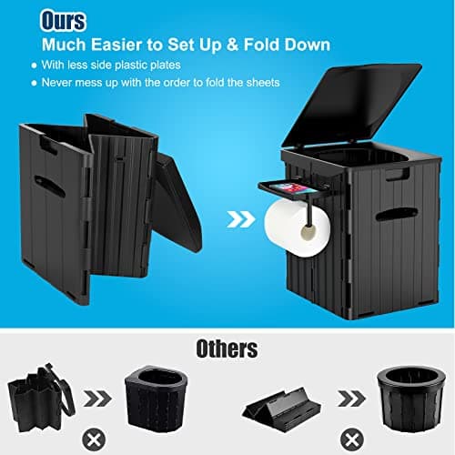 XL Portable Toilet for Adults, Extra Large 15.4" H Foldable Camping with Detachable Phone Shelf and Paper Holder, Waterproof Porta Potty Lid Camping, Hiking, Long Road Trips, Car — view 5
