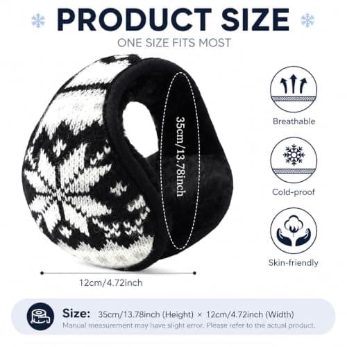 Unisex Winter Earmuffs, Foldable Behind Head Knitted Wool Ear Warmers with Adjustable Elastic Band, Snowflake Pattern Thermal Earmuffs for Outdoor Cold Weather Activities Travel — view 2