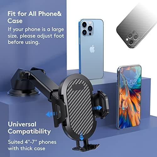 Madeggs Car Phone Holder Mount, [Strong Suction Cup] [Military Grade Durable] for Windshield and Dashboard, Adjustable Long Arm Compatible with iPhone 17 16 15 14 Pro Max and All Smartphones,Black — view 6
