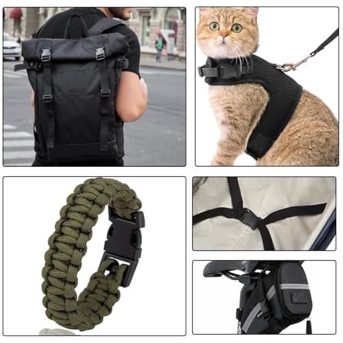 zeyedemo 20 Sets Plastic Side Release Buckles 15mm/20mm/25mm/32mm /38mm Heavy Duty Buckle Clips Snaps Backpack Belt Tri-Glide Slides Replacement Buckles for Luggage Fastening Strap Pet Collar — view 6