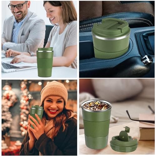 Eastrise Travel Mug,Insulated Coffee Cup with Leakproof Lid,Reusable Travel Coffee Mug,Stainless Steel Coffee Cup for Hot or Cold Drinks(Green/18oz) — view 6
