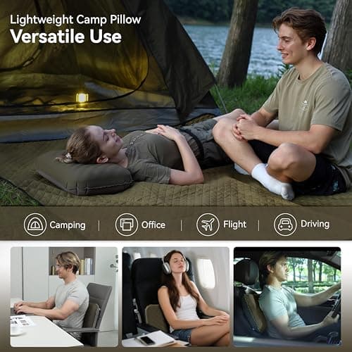 MARCHWAY Inflatable Camping Pillow with Soft Foam Top & TPU Air Bladder, Dual-Sided Support for All-Season, Lightweight Compact Travel Pillow for Hiking, Backpacking, Airplane, Car (Green) — view 6