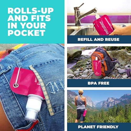 HydraMate Collapsible Water Bottle - Foldable Water Bottle - 750ml Pink — view 5