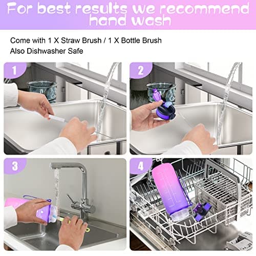 SUPPRUI Water Bottles with Straw,600ml Kids Water Bottle with time markings,Motivational Drink Bottles Leakproof and BPA-free (Purple) — view 5