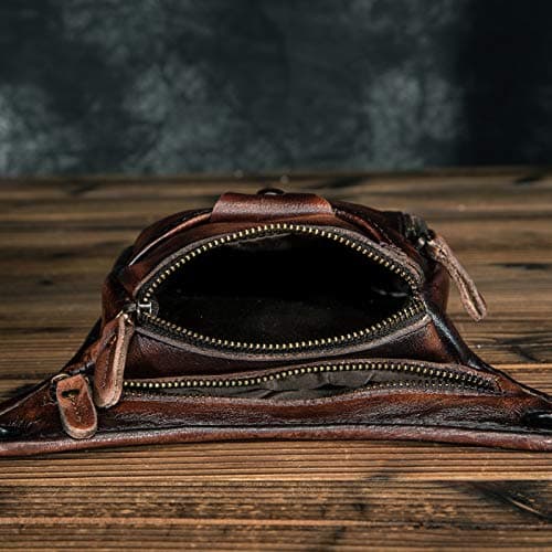 Le'aokuu Mens Genuine Leather Motorcycle Waist Pack Messenger Shoulder Drop Leg Bag 211-5 (211-5 A2 Red-Brown)… — view 6