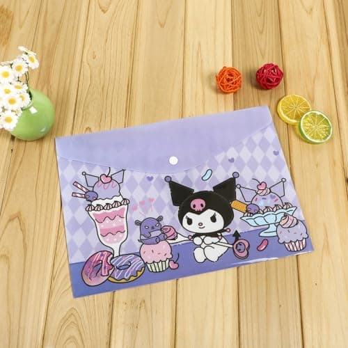 OMEIU Store 5PCS Plastic Wallets A4, 5 Different Designs Plastic Folders Popper Folder with Snap Closure, Lightweight Wallets for Document Office School Organization for Kids Adults (Purple 4pcs) — view 3