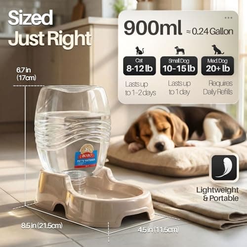 Flexzion Gravity Pet Water Dispenser for Cats & Small Dogs, 1/4 Gal, Beige — view 6