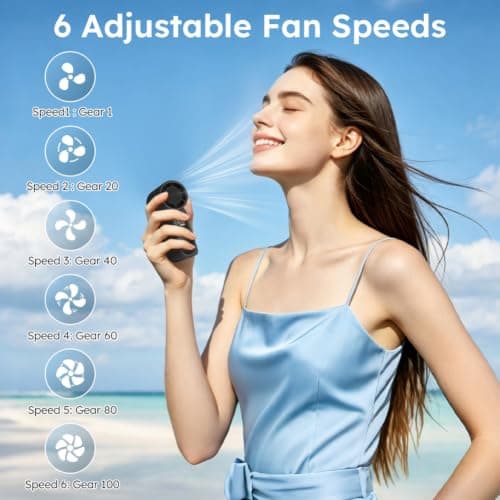 AUAUY Portable Handheld Mini Fan, 6 Adjustable Fan Speeds(Black) — view 4