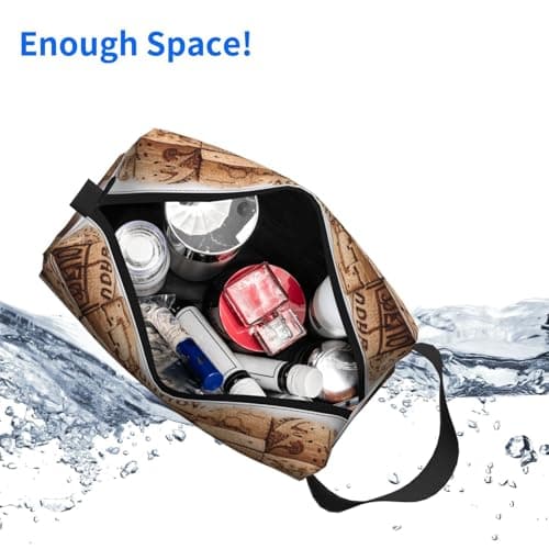 Wine Cork Print Toiletry Bag Portable Travel Wash Bag Water-Resistant Gym Shaving Organiser Bag, Shower Bathroom Makeup Bag with Handle for Men and Women — view 5