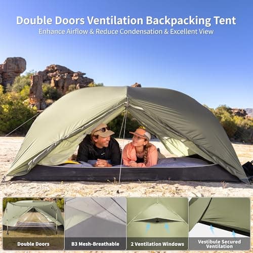 Naturehike Mongar Tent Camping Tent 2 Man Tent Waterproof Ultralight Trekking Tent Hiking Tent Double Layer for Hiking Climbing Outdoor Activities (20D Nylon/Olive Green) — view 3