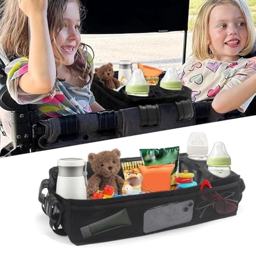 Jvjggag Stroller Tray - Snack Tray Cup Holder | Car Seat Organizer Quick Release Adapter Non Slip for Shopping Parks Road Trips Wheelchair Golf Cart Nursing Homes — view 3