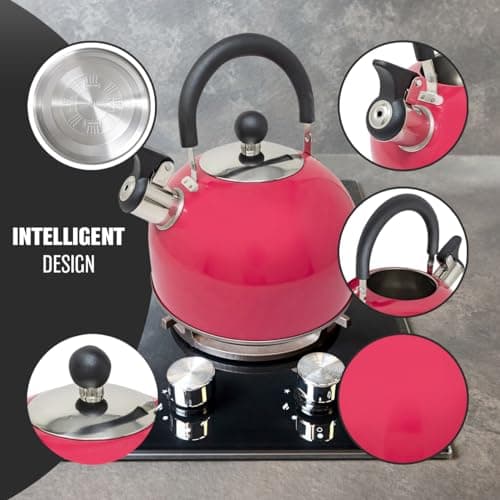 2.5L Stainless Steel Whistling Kettle - Suitable for Fishing, Camping, Hiking, Indoor & Outdoor | Camping Kettle for Gas Stove, Electric Stove, Camp Fire | Lightweight, Fast Boil, Phenolic Handle — view 3