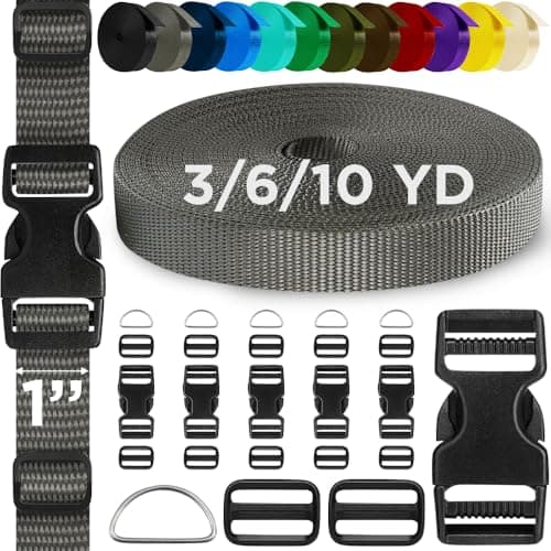 TECEUM 25mm Nylon Strap Kit with Buckles, 5m Charcoal Fabric Tape