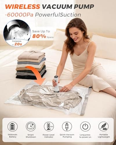 ANBIUX 15 Pack -60000PA Vacuum Storage Bags with Pump & Luggage Scale — view 3