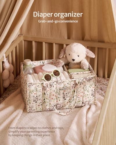Blissful Diary Nappy Caddy Organiser, Baby Diaper Caddy for Nappy Station, Stylish Storage Basket for Newborn Essentials, Baby Shower Gifts for Girl or Boy,Pastoral Daisy — view 4