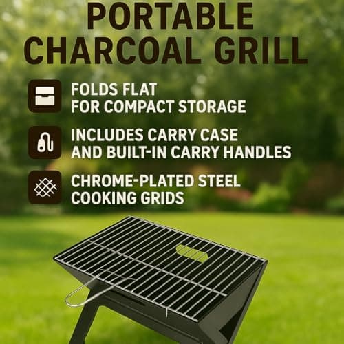 Rammento 45 x 42 cm Steel Folding Portable BBQ for Camping, Black/Chrome — view 4