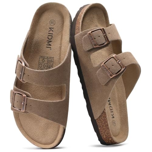 KIDMI Women Sandals Arch Support Cork Footbed Slide,Mocha 9-9.5