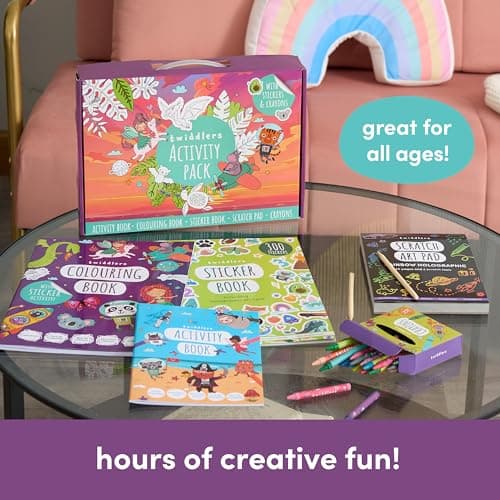 THE TWIDDLERS Kids Activity Pack Colouring Book Collection with Art Scratch Pads, 36 Crayons, Stickers, Kids Travel Activity Pack for Children Unisex, Art Birthday Gift for Girls & Boys, Ages 4-9 — view 4