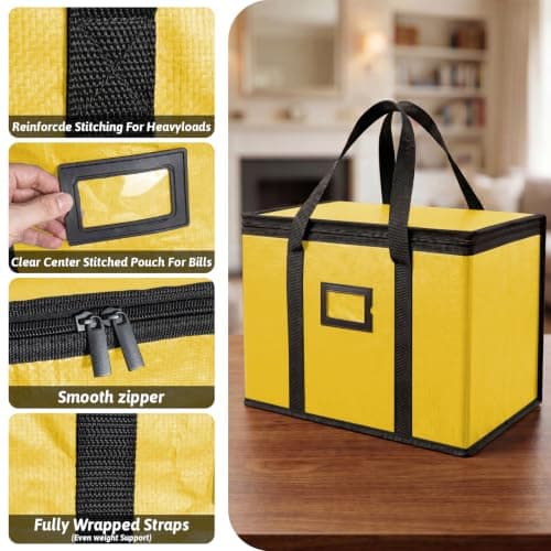suzmei 40L Insulated Thermal Food Delivery Bag for Hot & Cold Meals, Large Foldable Cooler with Insulation for Picnic, Camping, Lunch & Outdoor Use (Yellow) — view 4