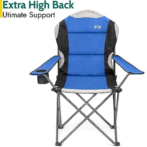 Trail Kestrel High Back Folding Camping Chair – 2 Pack, Luxury Padded Seat with Breathable Mesh, Heavy Duty Tubular Steel Frame, Cup Holder Armrest, Lightweight & Portable with Carry Bag (Blue) — view 6