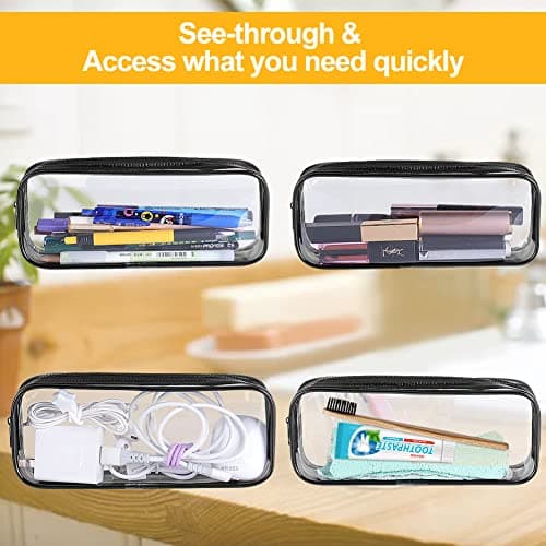 Clear Pencil Case, Travel Toiletry Bags Clear Exam Pencil Case Transparent Makeup Bag Waterproof PVC Zippered Comestic Storage Pouch Ideal for Stationery, Toiletries, Travel & Office Supplies (2 pcs) — view 4