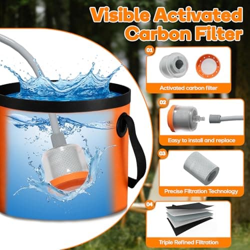 Portable Shower for Camping, 6000mAh Rechargeable Camping Shower with Foldable Bucket, Storage Bag, Filtered Shower Head, Outdoor Camp Shower Pump for Hiking, RV, Traveling, Car Washing, Pet Bath — view 3