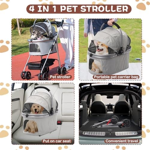 3 in 1 Pet Stroller for Medium Dogs Cats, 20kg Capacity, 360° Wheels, Grey — view 6