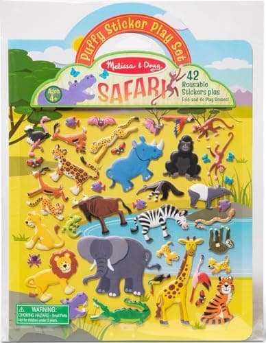Melissa & Doug Puffy Sticker Play Set: Safari - 42 Reusable Stickers Travel Activities for Kids, Reusable Sticker Toy, for Kids Ages 4+ - FSC Certified - FSC Certified