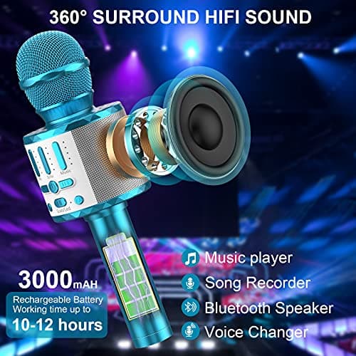 Wireless Microphone with Lights, Karaoke Bluetooth Microphone for Kids Adults, Portable Toy Karaoke Mic Speaker Machine, Home KTV Player Support Phone/Pad/TV for Party Singing, Boys Girls Best Gifts — view 6