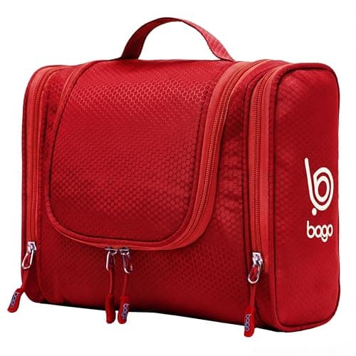 bago Travel Toiletry Bag for Women and Men X-Large Waterproof Hanging Large Toiletry Bag for Bathroom and Travel Bag for Toiletries Organizer - Makeup Bag (Red)