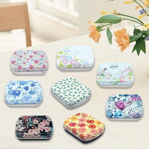 DEFIYEAR 8PCS Small Tin Box with Lids for Women Rectangular Iron Pocket Tea, Mini Metal Boxes - Mint candy tin Portable Storage for Jewelry Candy Pills Earplugs Beads Small Items (6 * 4.5 * 1.5cm) — view 4