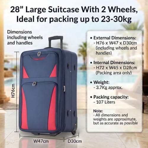 DK Luggage 28" Large Lightweight Suitcases Expandable Trolley case with 2 Wheels DK16 Navy — view 2