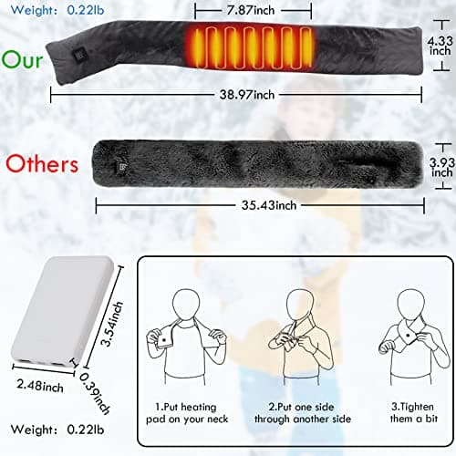 Neck Heating Pad Rechargeable Heated Neck Scarf with 5000mAh Power Bank,Heated Scarf for Women/Men,Heated Neck Warmer for Pain,3 Heating Levels,Neck Heated Pad Outdoor Skiing,Cycling,Camping (Grey) — view 5