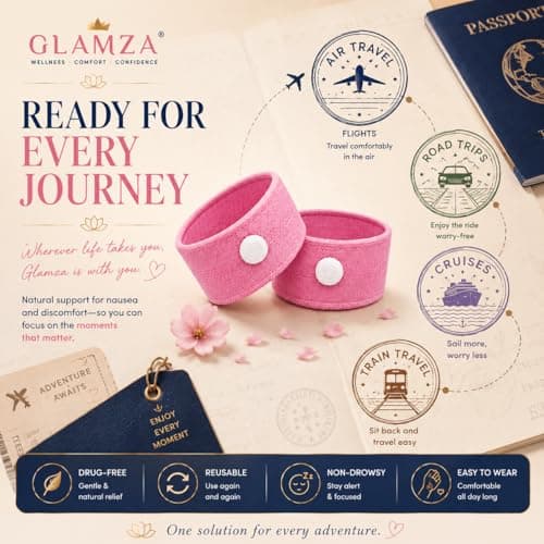 Anti-Sickness Travel Bands - Acupressure Wristbands for Motion Sickness and Nausea Relief (X6 Pairs (Pink)) — view 5