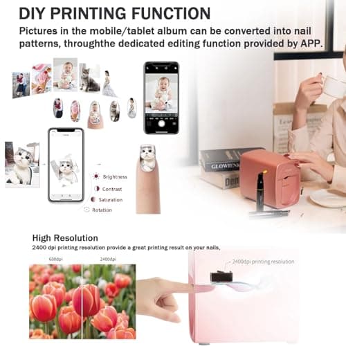 Digital Mobile Nail Art Printer- 3D Nail Printer Machine Support WiFi/DIY, Portable Nail Painting Machine 10s Done, Printing and Rying as One, Over 1000 Pictures(Rose Gold) — view 3