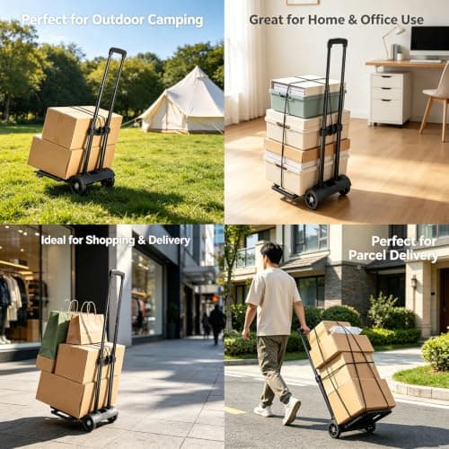 Heavy Duty Folding Trolley on Wheels 35kg Load Capacity, Wheelbarrow Festival Trolley Foldable Sack Barrow Wheel Barrow Sack Truck for Luggage, Groceries, Office, Warehouse (2 Wheels - Black - Steel) — view 6