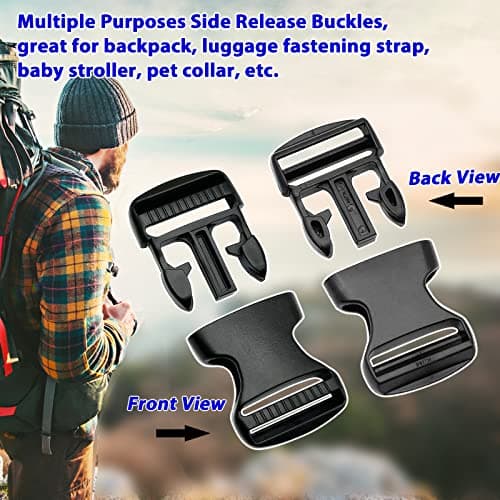 LiteTour 2 Set 50mm Tri-Glide Side Release Buckles Replacement for Repairing, Packaging, Pet Collar Making — view 2