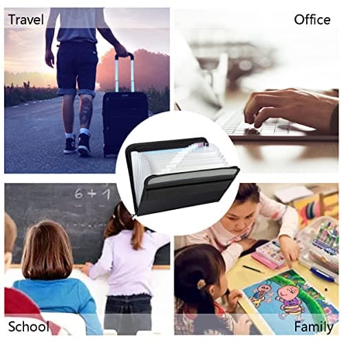 TRANBO 13 Pockets Expanding File Folder with Zipper Closure, A4 Plastic Document Wallet Organizer with Handy Small Items Front Pocket for Personal Office Stationary Storage(Black) — view 6
