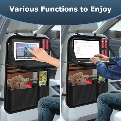 Oneyus 2 Pack Car Seat Organiser with Folding Table, Car Organiser Back Seat for Kids, Waterproof Car Storage for Keeping Car Tidy, Kick Protector, Tablet Storage Pockets (Black) — view 6